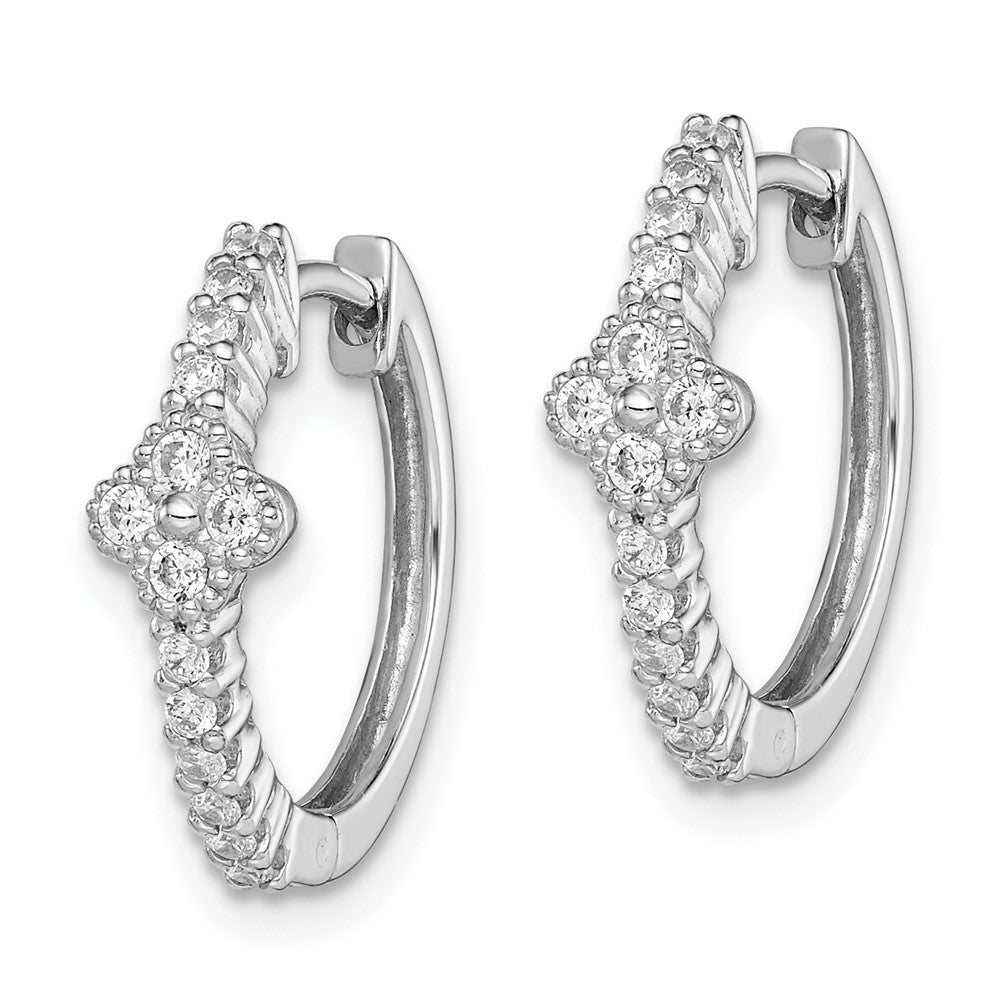 Sterling Silver Rhodium Plated CZ Hinged Hoop Earrings