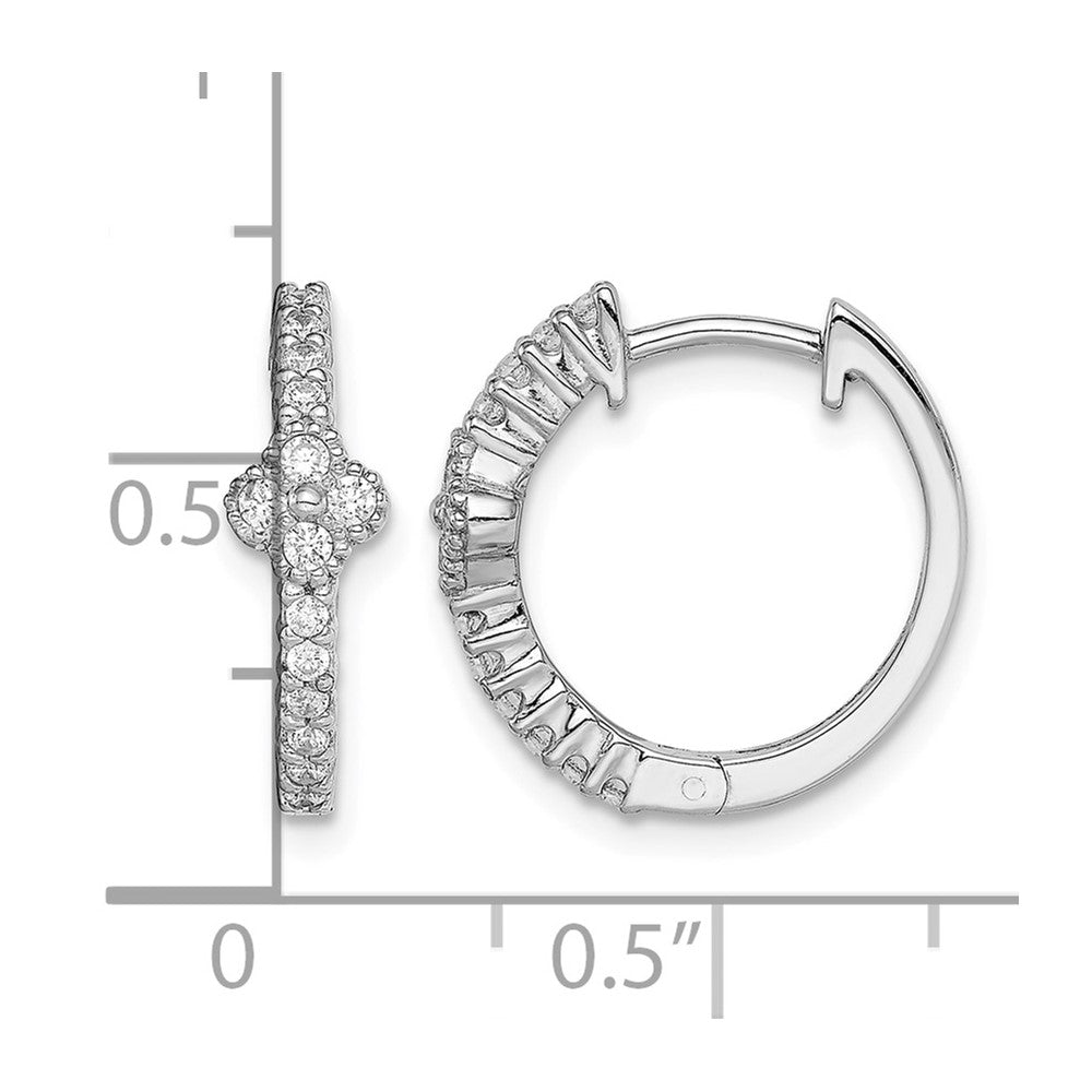 Sterling Silver Rhodium Plated CZ Hinged Hoop Earrings