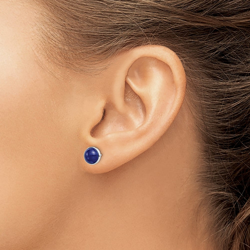 Sterling Silver Rhodium-plated 7mm Lapis Post Earrings