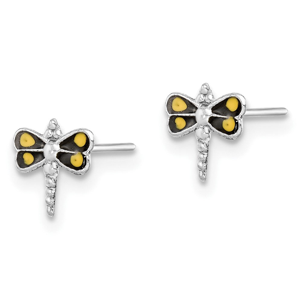 Sterling Silver Rhodium-plated Dragonfly Post Earrings