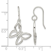 Sterling Silver Butterfly Shepherd Hook Dangle Earrings