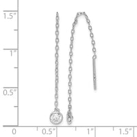 Sterling Silver Rhodium-plated CZ Bezel Chain Threader Earrings