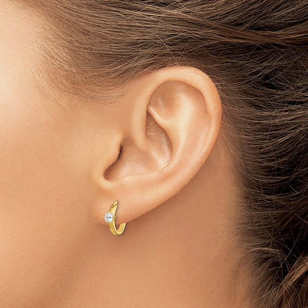 Sterling Silver Gold-tone Square CZ Hoop Earrings