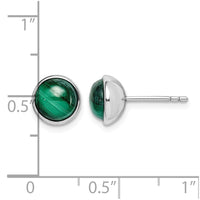 Sterling Silver Rhodium-plated 7mm Malachite Post Earrings
