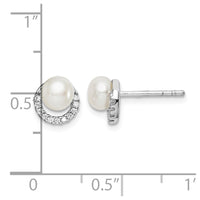 Sterling Silver Rhodium Plated FWC Pearl CZ Post Earrings