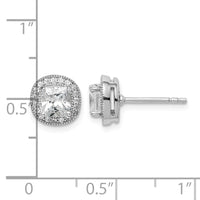 Sterling Silver RH-plated Polished & Textured 5mm CZ Halo Post Earrings