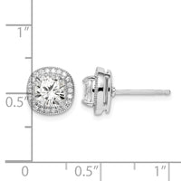 Sterling Silver RH-plated Polished & Textured 6mm CZ Halo Post Earrings