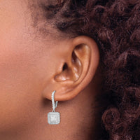 Sterling Silver Rhodium-plated Polished CZ Square Leverback Earrings