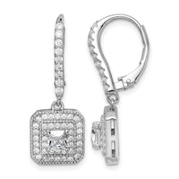 Sterling Silver Rhodium-plated Polished CZ Square Leverback Earrings