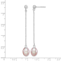 Sterling Silver RH-plated 7-8mm Purple FWC Pearl Post Dangle Earrings