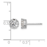 Sterling Silver RH-plated Polished & Textured 6mm Round CZ Stud Earrings