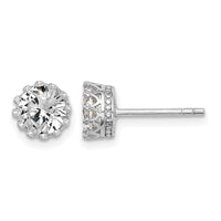 Sterling Silver RH-plated Polished & Textured 6mm Round CZ Stud Earrings