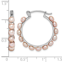 Sterling Silver RH-plated 4-5mm Pink FWC Pearl Round Hoop Earrings