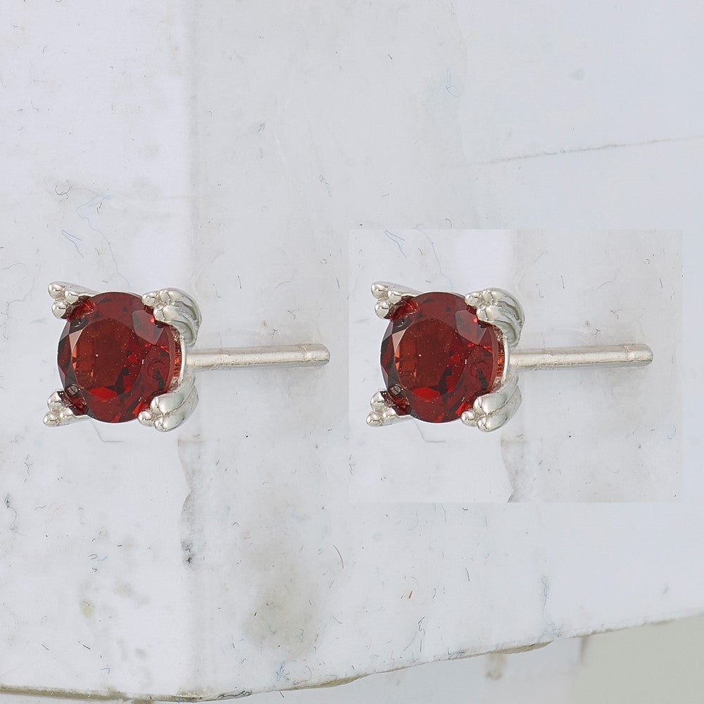 Sterling Silver Rhodium-plated Round 5mm Garnet Post Earrings