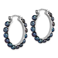 Sterling Silver Rhodium-plated 4-5mm Black FWC Pearl Hoop Earrings