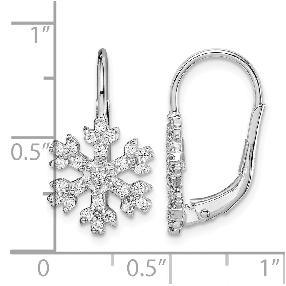 Sterling Silver Rhodium-plated CZ Snowflake Leverback Earrings