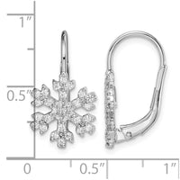 Sterling Silver Rhodium-plated CZ Snowflake Leverback Earrings