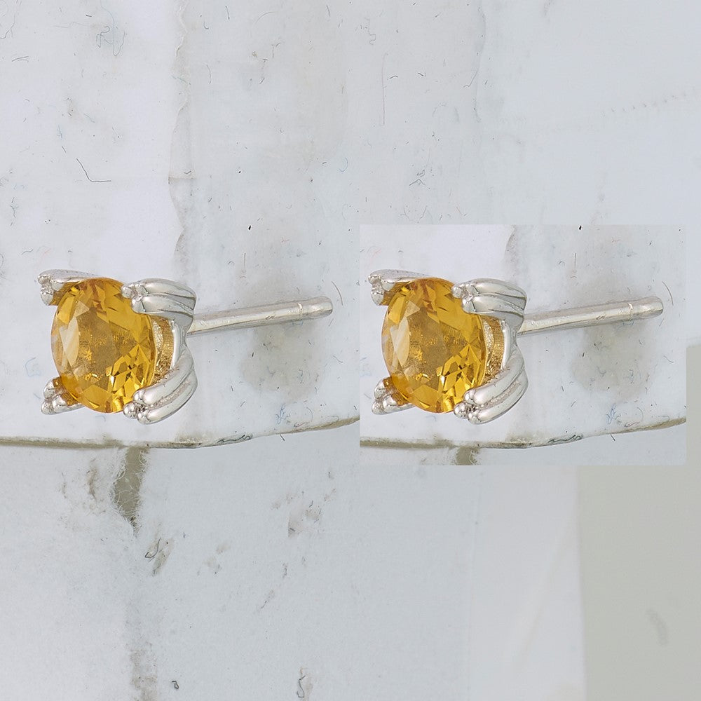 Sterling Silver Rhodium-plated Round 5mm Citrine Post Earrings
