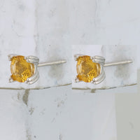 Sterling Silver Rhodium-plated Round 5mm Citrine Post Earrings