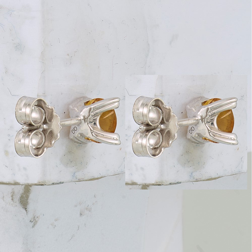 Sterling Silver Rhodium-plated Round 5mm Citrine Post Earrings