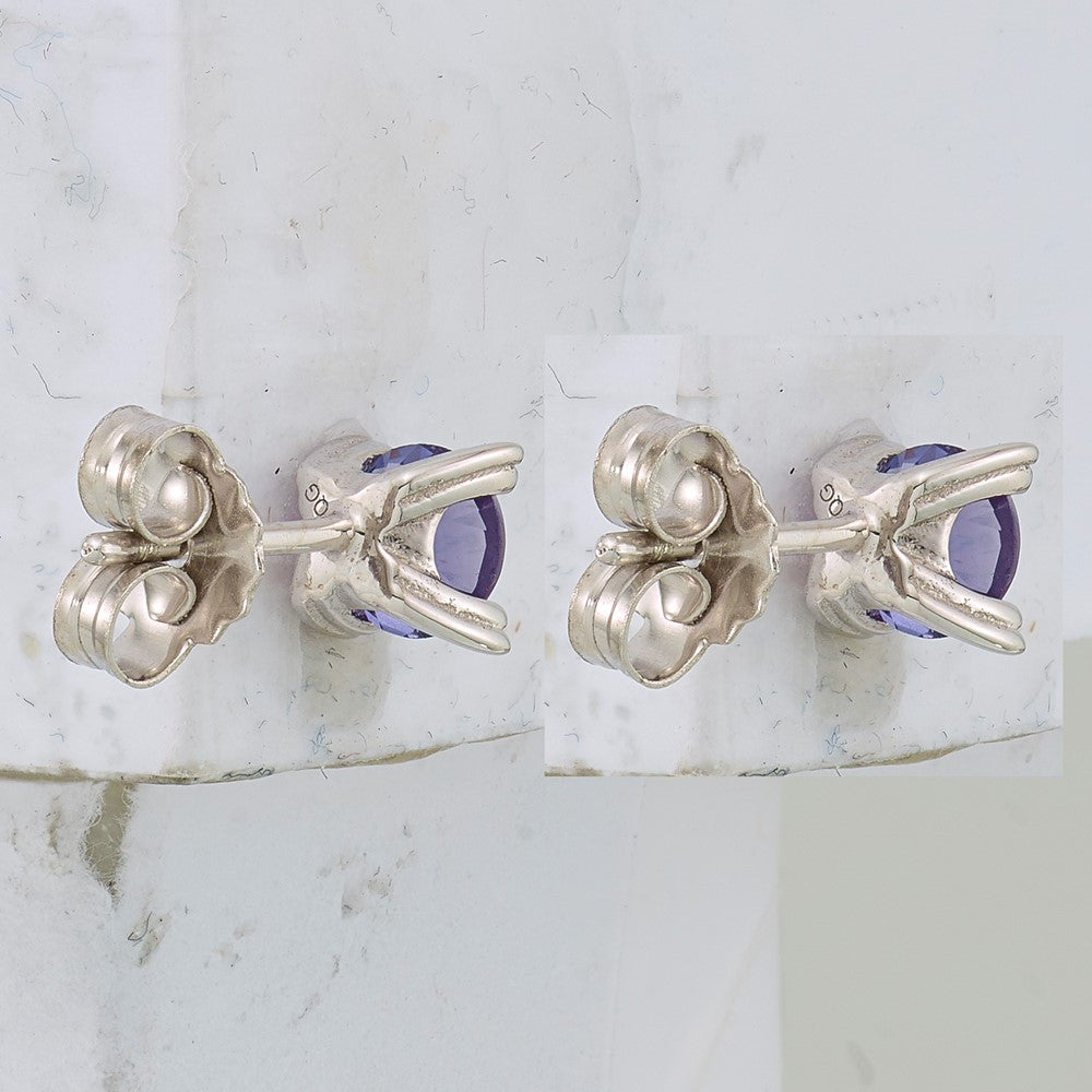 Sterling Silver Rhodium-plated Round 5mm Amethyst Post Earrings