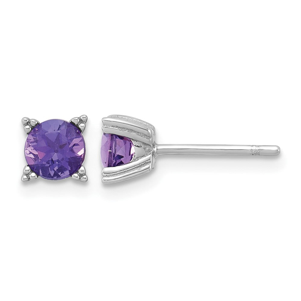 Sterling Silver Rhodium-plated Round 5mm Amethyst Post Earrings