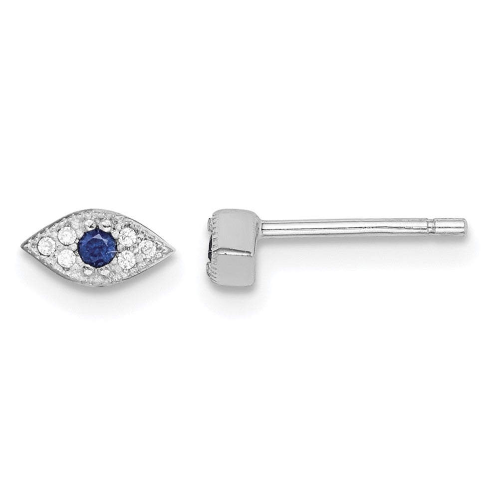Sterling Silver RH-plated Polished Blue & White CZ Eye Post Earrings