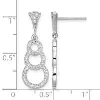 Sterling Silver Rhodium-plated CZ 3-Circles Dangle Post Earrings