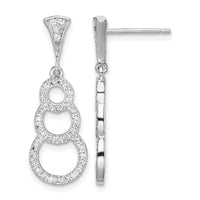 Sterling Silver Rhodium-plated CZ 3-Circles Dangle Post Earrings