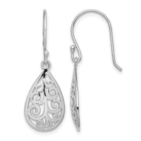 Sterling Silver Rhodium-plated  Polished Filigree Teardrop Dangle Earrings