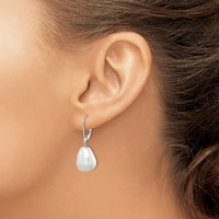 Sterling Silver RH-plated 11-12mm Keshi Pearl Leverback Dangle Earrings