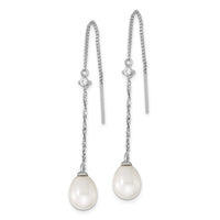 Sterling Silver RH-plated 7-8mm FWC Pearl & CZ Threader Earrings