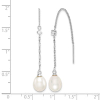 Sterling Silver RH-plated 7-8mm FWC Pearl & CZ Threader Earrings