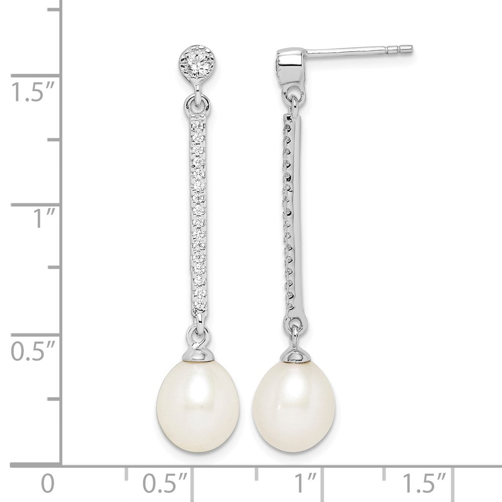Sterling Silver Rhodium-plated 8-9mm White Rice FWC Pearl CZ Earrings