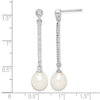 Sterling Silver Rhodium-plated 8-9mm White Rice FWC Pearl CZ Earrings
