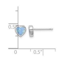 Sterling Silver Rhodium-plated 6mm Blue Created Opal Heart Post Earrings