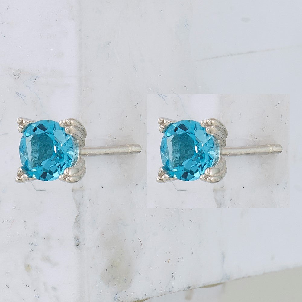 Sterling Silver Rhodium-plated Round 5mm Blue Topaz Post Earrings