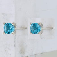Sterling Silver Rhodium-plated Round 5mm Blue Topaz Post Earrings
