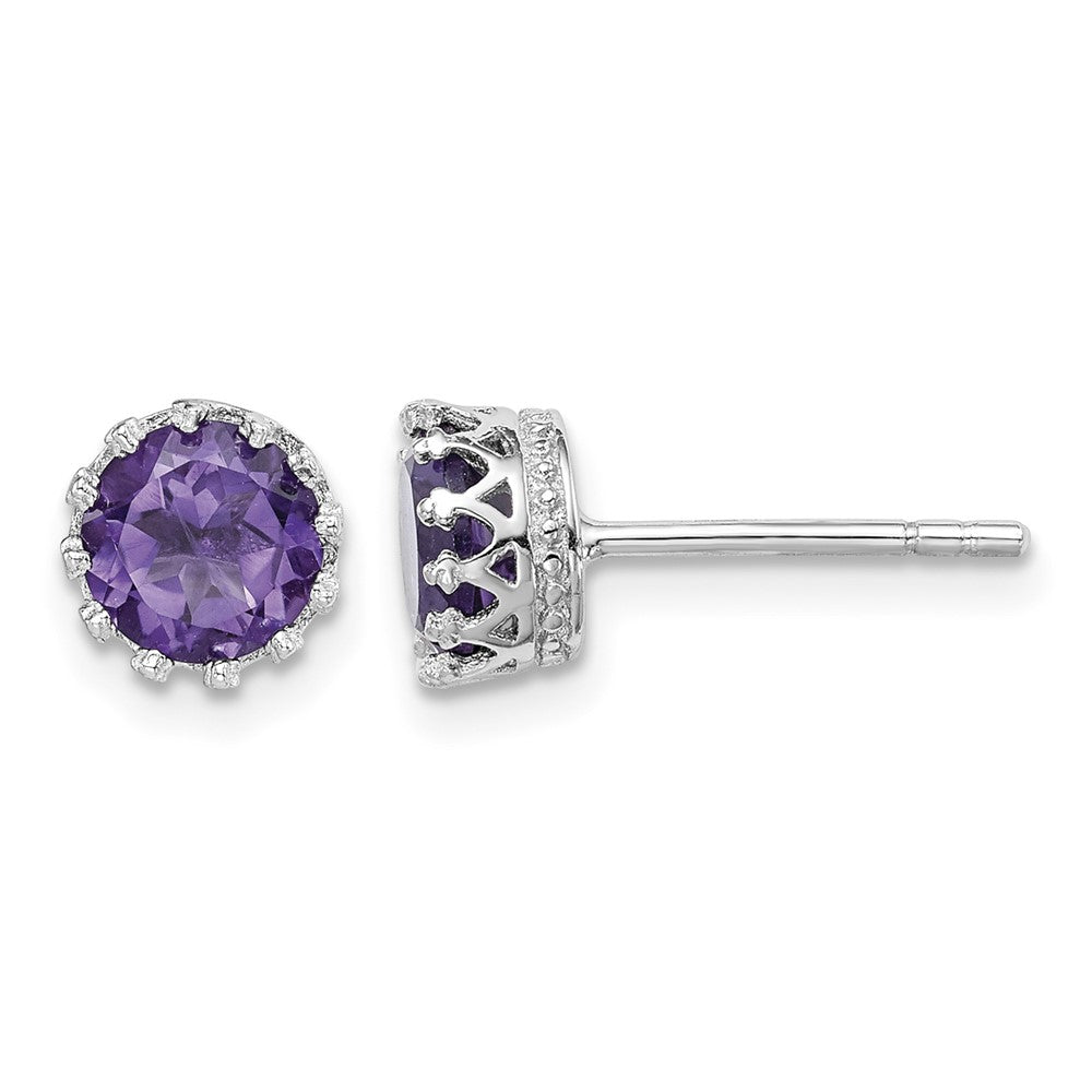 Sterling Silver Rhodium-plated 6mm Polished Amethyst Post Earrings