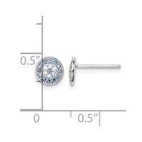 Sterling Silver Rhodium plated Blue Spinel and Clear CZ Post Earrings