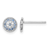 Sterling Silver Rhodium plated Blue Spinel and Clear CZ Post Earrings