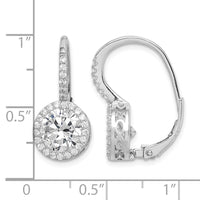Sterling Silver Rhodium-plated Polished Round CZ Halo Leverback Earrings