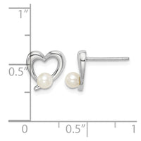 Sterling Silver Rhod-plat 3-4mm White Round FWC Pearl Heart Earrings