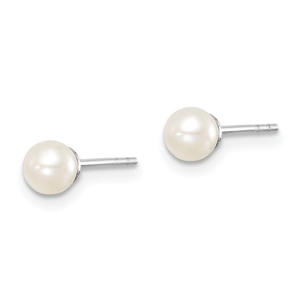 SS Madi K Rhod-plated 4-5mm White Round FWC Pearl Stud Earrings