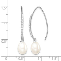 Sterling Silver Rhodium-plated 7-8mm FWC Pearl & CZ Threader Earrings