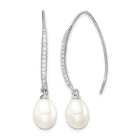 Sterling Silver Rhodium-plated 7-8mm FWC Pearl & CZ Threader Earrings