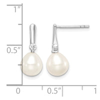 Sterling Silver Rhodium-plated 7-8mm Rice FWC Pearl CZ Dangle Earrings