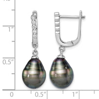 Sterling Silver Rhodium-plated 9-10mm Tahitian Pearl CZ Dangle Earrings