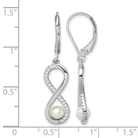 Sterling Silver RH-plated 4-5mm FWC Pearl & CZ Infinity Leverback Earrings