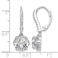 Sterling Silver Rhodium-plated Polished CZ Flower Leverback Earrings